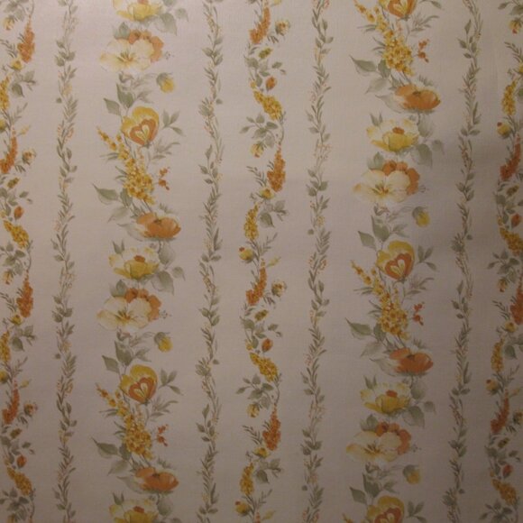 Vintage 1980s Striped Orange Floral Motif Wallpaper - Picture 2 of 8